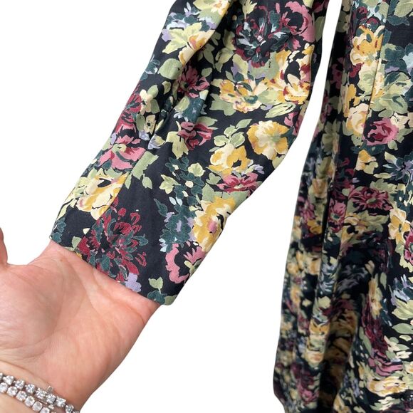 VTG 80s Puff Sleeve Floral Button Up Maxi Dress Sz 16 Cottage Shoulder Pads Boho - Picture 4 of 11